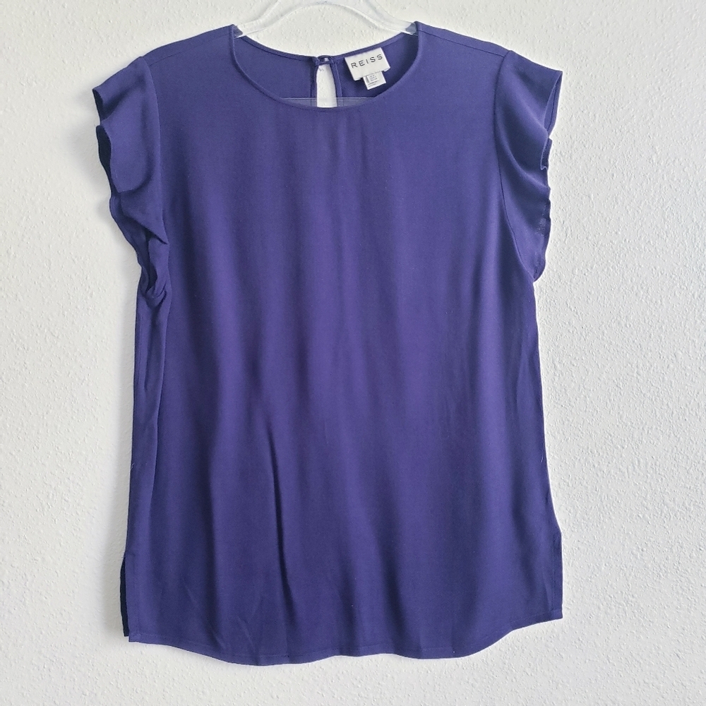 Reiss Short Ruffle Cap Sleeve Blouse